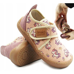 Kapcie Dla Dziewczynek Różowe w Jednorożce Barefoot Ameko