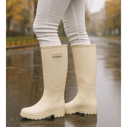 Beżowe kalosze damskie z wysoką cholewką