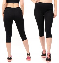 Legginsy damskie 3/4 krótkie Polskie bawełniane Getry Czarne