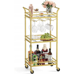 Wózek Do Serwowania Regał Złoty Glamour Szkło 3