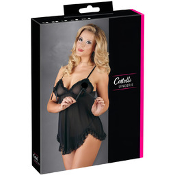 Cottelli - Zwiewny, falbaniasty babydoll (czarny) - XXL