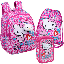 ZESTAW HELLO KITTY 3-CZĘŚCI PLECAK WOREK PIÓRNIK TRZYKOMOROWY