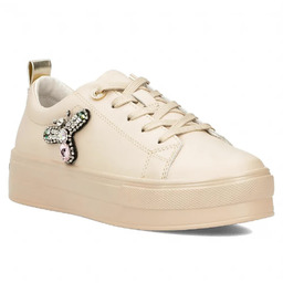 Buty sneakersy damskie beżowe na platformie skórzane Filippo