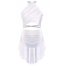 Sukienka Latino Body Tunika Strój Gimnastyka Cyrkonie Biały