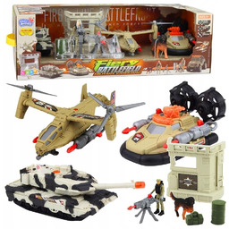 Zestaw Militarny Wojskowy Helikopter Czołg Poduszkowiec Żołnierz Baza