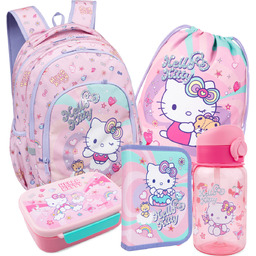ZESTAW HELLO KITTY 5-CZĘŚCI PLECAK WOREK PIÓRNIK BIDON