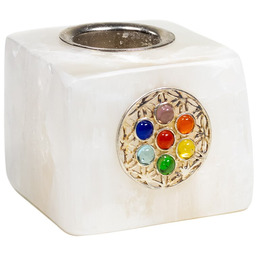 Selenit surowy z kwiatem życia (świecznik)