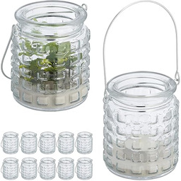 Relaxdays świeczniki, zestaw 12 sztuk, uchwyt, wewnątrz