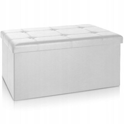 Biała Składana Pufa Kufer Siedzisko Schowek Ława