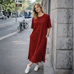 Sukienka damska czerwona PANTERKA oversize Made in Italy