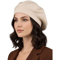Uniwersalny beret damski wykonany z akrylu w jasnobeżowym