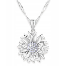 Naszyjnik Srebrny Kwiatek Kwiat Życia Białe Kryształki Cyrkonie