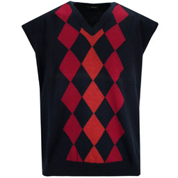 Kamizelka Granatowo-Czerwona, Bezrękawnik, Dekolt w Serek (V-neck), Męska