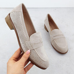 Półbuty zamszowe lordsy ażurowe beżowe Potocki SZ12585