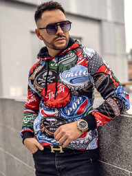 Multikolorowa z nadrukiem bluza męska z kapturem Denley