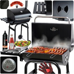 Grill Węglowy Ogrodowy Duży Pokrywa +termometr Półki