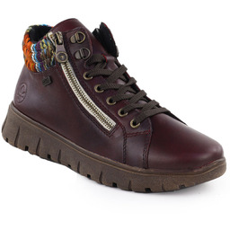 Skórzane botki damskie trapery bordowe Rieker N1305-35