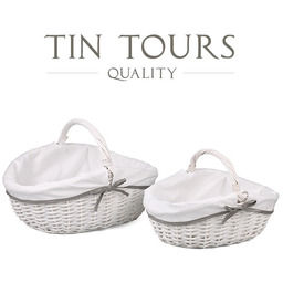 KOMPLET 2 BIAŁYCH KOSZY WIKLINOWYCH Z UCHWYTEM