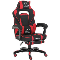 Fotel Gamingowy DEUS X-Stream Red, tkanina, podnóżek