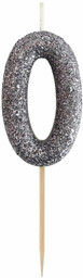 Świeczka cyferka brokatowa czarna - 0 - 1