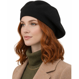 Czarny, stylowy beret damski wykonany z akrylu -