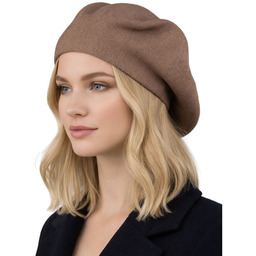 Uniwersalny beret damski wykonany z akrylu w ciemnobeżowym
