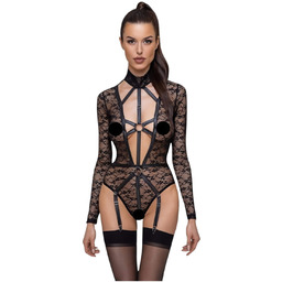 Cottelli - prześwitujące, paskowane body (czarne) - M