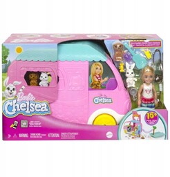 Barbie Chelsea Różowy kamper laleczka Chelsea 14 akcesoriów
