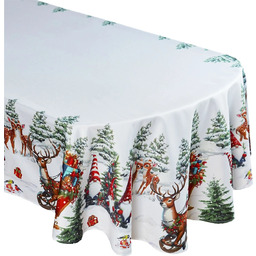 Obrus bożonarodzeniowy owalny biały z nadrukiem św Mikołaja