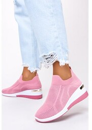 Różowe buty sportowe na koturnie slip on Casu