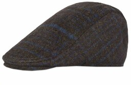 Kaszkiet Jesienno-Zimowy Brązowo-Niebieski z Gumką z Dodatkiem Wełny,