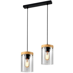 Lampa wisząca WELS 2xE27 czarny+drewniany klosz dymiony