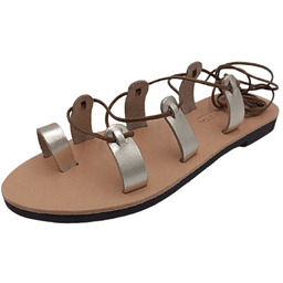 Złote wiązane sandały ''gladiatorki'' ze skóry naturalnej SANDINISTA