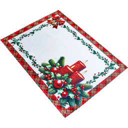 Serwetka bożonarodzeniowa prostokątna biała w czerwono-zieloną kratę BNB08-1