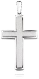 Elegancki duży rodowany srebrny piaskowany satynowany krzyżyk krzyż