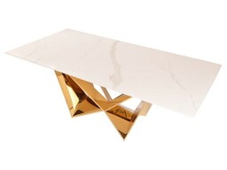 Złoty stół z marmurowym białym blatem 240x120x75 VCT2061