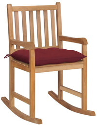 Edinos Drewniany ogrodowy fotel bujany z bordową poduszką