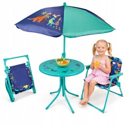 Niebieski Zestaw Mebli Ogrodowy Dla Dzieci Piknikowy Parasol
