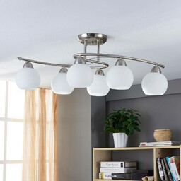 Lampa sufitowa Lindby Svean, 6-punktowa, biała, szkło, długość