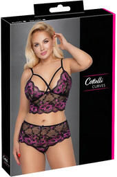 Cottelli Plus Size kwiatowy stanik (czarno-fioletowy)