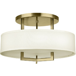 LAMPA SUFITOWA HAMPTON, złoto szczotkowane, okrągły lniany abażur,