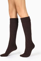 Podkolanówki damskie z dodatkiem wełny o warkoczowym splocie