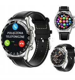 Smartwatch Rubicon RNCE94 Srebrny /Czarny pasek skórzany Bluetooth