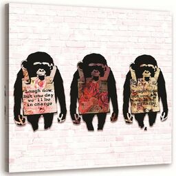Obraz na płótnie, Banksy 3 małpy 30x30