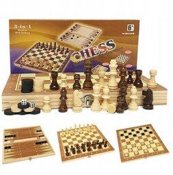 Gry Planszowe 3W1 Rodzinne Klasyczne Szachy Warcaby Tryktrak