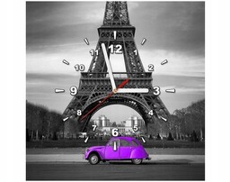 50x50cm Zegar ścienny Citroen 2CV fioletowy Paryżu samochód