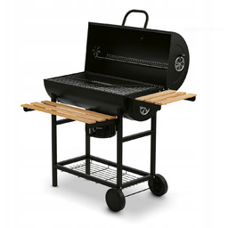 Grill Węglowy Ogrodowy Drewniane Półki Stalowy Termometr Kółka