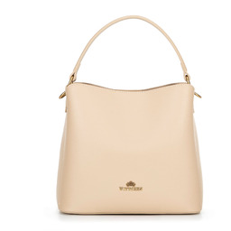 Trójkomorowy kuferek ze skóry beżowy