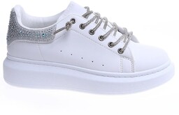 Biało srebrne trampki na platformie