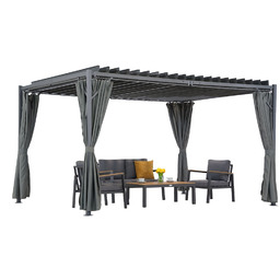 Antracytowa pergola tarasowa Tasos 3x4m z zasłonami Garden